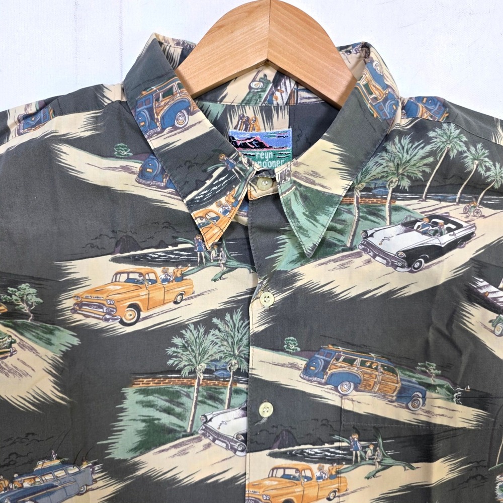 Reyn Spooner Shirt Mens XL Black Woodie Car Hawaiian Tradition Aloha Button Down